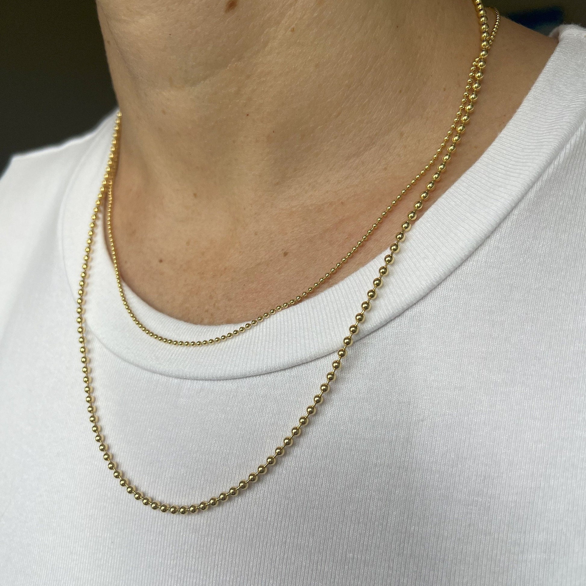 Solid 18K Yellow Gold Bead Chain with Lobster Lock, 1.5mm 2.5mm Wide, 16" 18" 20" 24", Real Gold Necklace, Ball Chain, Women Gold Chain