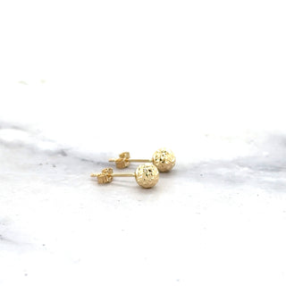 14K Yellow Gold 5mm Diamond Cut/ Textured Crystal Cut Ball Stud Earring, Rose Gold, White Gold, Women Gold Studs