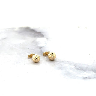 14K Yellow Gold 5mm Diamond Cut/ Textured Crystal Cut Ball Stud Earring, Rose Gold, White Gold, Women Gold Studs