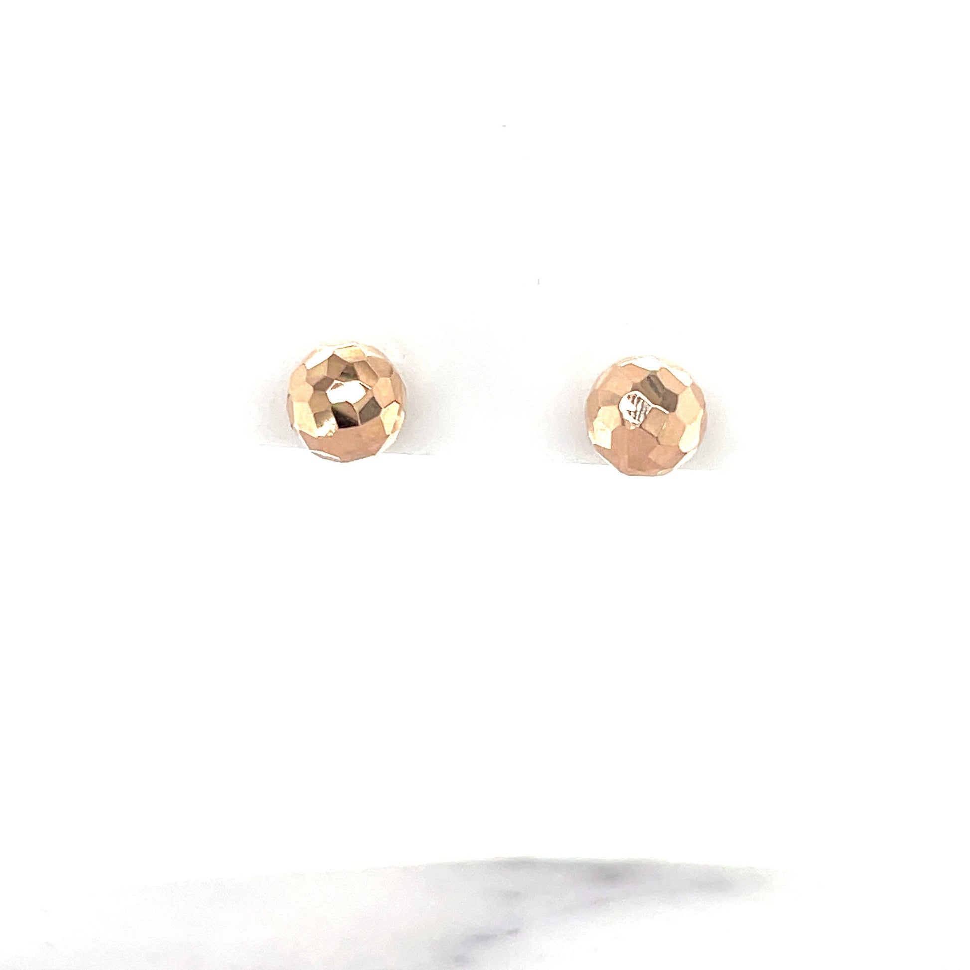 14K Rose Gold 7mm Faceted Diamond Cut Ball Stud Earring, Real Gold Earrings, Ball Earrings, Round Earrings, Women