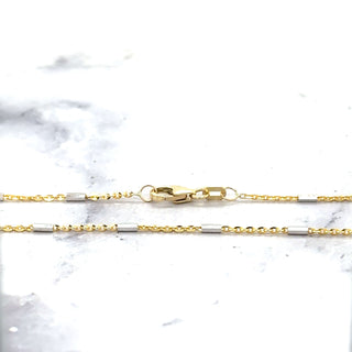 Solid 14K Two Tone Gold 1.4mm White Gold Bar Station On Yellow Gold Saturn Chain, 16" 18" 20", Real Gold Necklace, Saturn Necklace, Women