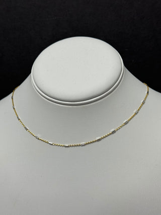 Solid 14K Two Tone Gold 1.4mm White Gold Bar Station On Yellow Gold Saturn Chain, 16" 18" 20", Real Gold Necklace, Saturn Necklace, Women