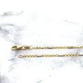 Solid 14K Two Tone Gold 1.4mm White Gold Bar Station On Yellow Gold Saturn Chain, 16