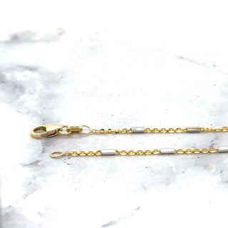 Solid 14K Two Tone Gold 1.4mm White Gold Bar Station On Yellow Gold Saturn Chain, 16" 18" 20", Real Gold Necklace, Saturn Necklace, Women