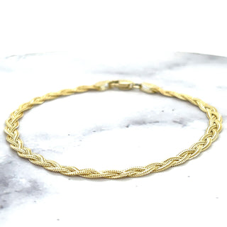 Solid 14K Yellow Gold 3.5mm Braided Fox Chain Bracelet, 7" Real Gold Bracelet, Foxtail Bracelet, Women