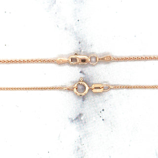 Solid 14K Rose Gold 0.6mm 1.2mm Diamond Cut Round Wheat Chain, 16" 18" 20", Spiga Chain, Real Gold Necklace, Women