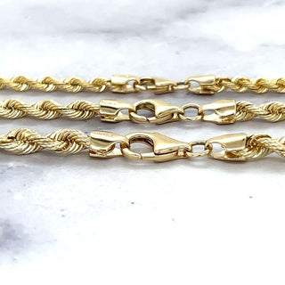 Solid 14K Yellow Gold 3mm 3.7mm 4.3mm French Rope Chain Bracelet, 7" 8", Silk Rope Bracelet, Real Gold Bracelet, Women