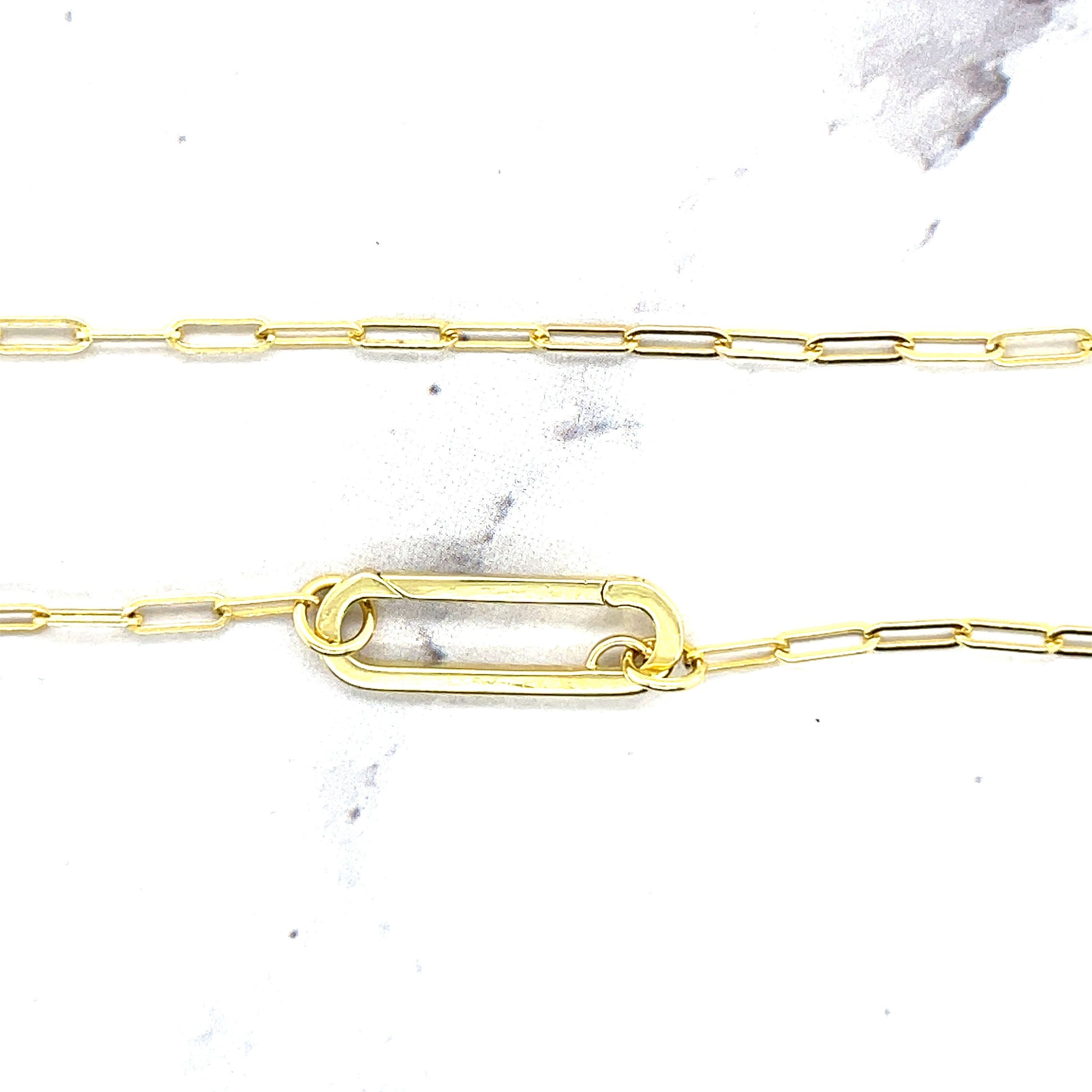 14K Yellow Push-lock Paperclip Necklace, 18", Fancy Paperclip Chain, Push Lock Chain, Real Gold Necklace, Women