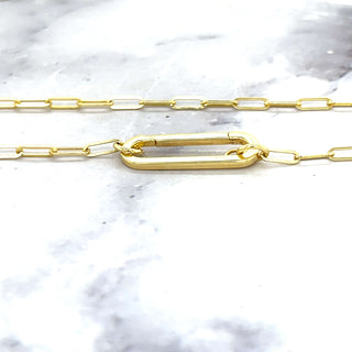 14K Yellow Push-lock Paperclip Necklace, 18", Fancy Paperclip Chain, Push Lock Chain, Real Gold Necklace, Women