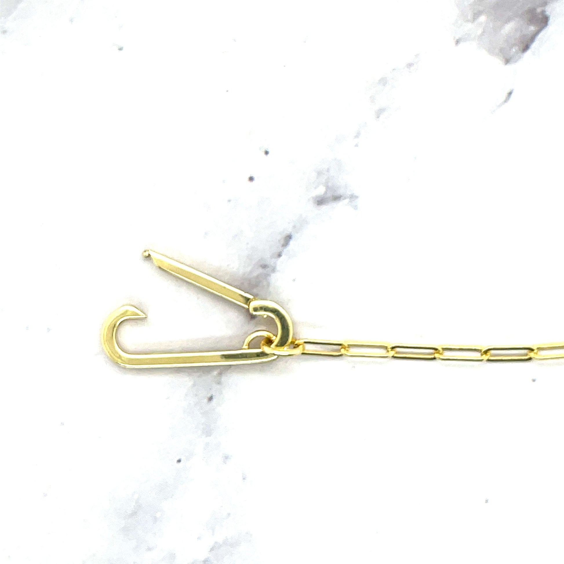 14K Yellow Push-lock Paperclip Necklace, 18", Fancy Paperclip Chain, Push Lock Chain, Real Gold Necklace, Women