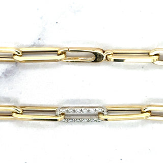 14K Yellow Gold Paperclip Necklace With One Diamond Link 0.30 Carat , 17", Diamond Paperclip Chain, Real Gold Bracelet, Women