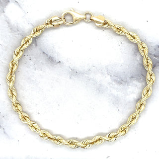 Solid 14K Yellow Gold 3mm 3.7mm 4.3mm French Rope Chain Bracelet, 7" 8", Silk Rope Bracelet, Real Gold Bracelet, Women