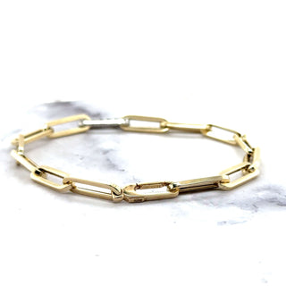 14K Yellow Gold Paperclip Diamond Link Bracelet, 7.5" With One Link 0.30ct, Diamond Paperclip Bracelet, Real Gold Bracelet, Women