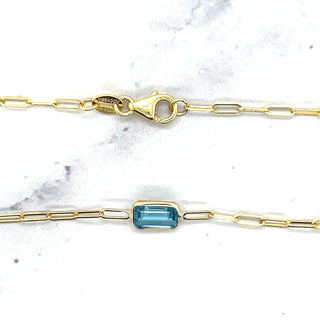 14K Yellow Gold Paperclip Gemstone Necklace, 17", Garnet, Blue Topaz, Citrine, Amethyst, Peridot, Birthstone Necklace, Women