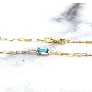 14K Yellow Gold Paperclip Gemstone Necklace, 17", Garnet, Blue Topaz, Citrine, Amethyst, Peridot, Birthstone Necklace, Women