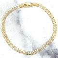 Solid 14K Two Tone Gold 3.6mm Pave Curb Chain Bracelet, 7