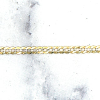 Solid 14K Two Tone Gold 3.6mm Pave Curb Chain Bracelet, 7" Yellow White Gold Curb Bracelet, Real Gold Bracelet, Women