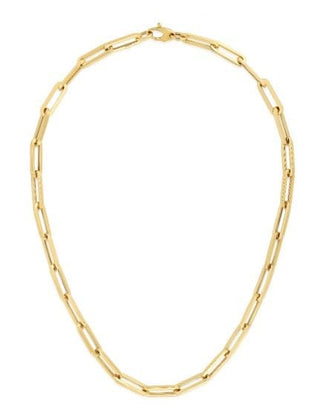 14K White Gold 18" 24" 30" Lite Paperclip Necklace, Rectangle Long Link Chain 6.1mm Wide, Rose Gold, Yellow Gold, Women