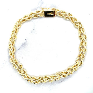 Solid 14K Yellow Gold 6.2mm Double Row Rope Chain Bracelet with Box Lock, 7" 8" Real Gold Bracelet, Weaved Rope Bracelet, Women, Unisex