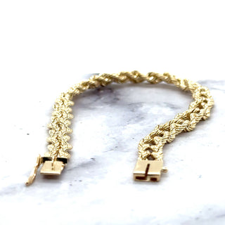 Solid 14K Yellow Gold 6.2mm Double Row Rope Chain Bracelet with Box Lock, 7" 8" Real Gold Bracelet, Weaved Rope Bracelet, Women, Unisex