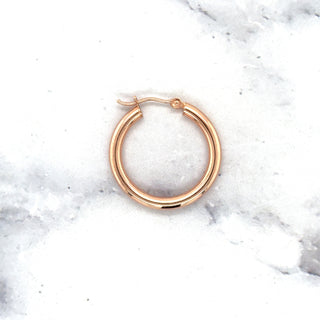 14K Rose Gold 15mm 25mm Polished Hoop Earrings with Hinged Closure, 3mm Thick, Tube Earrings, Real Gold Earrings