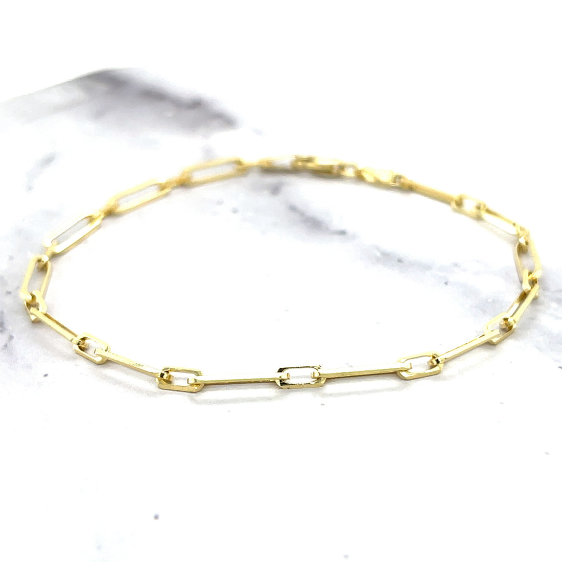 Solid 14K Yellow Gold 10 Inch Alternating Paperclip Link Chain Anklet, 2.8mm Wide, Women Ankle Jewelry