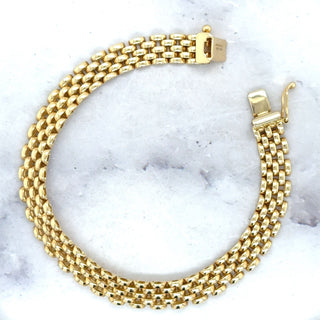 14K Yellow Gold 7" Panther Bracelet, 6.5mm Wide, 5 Link Rows, Real Gold, Trendy Bracelet, Women