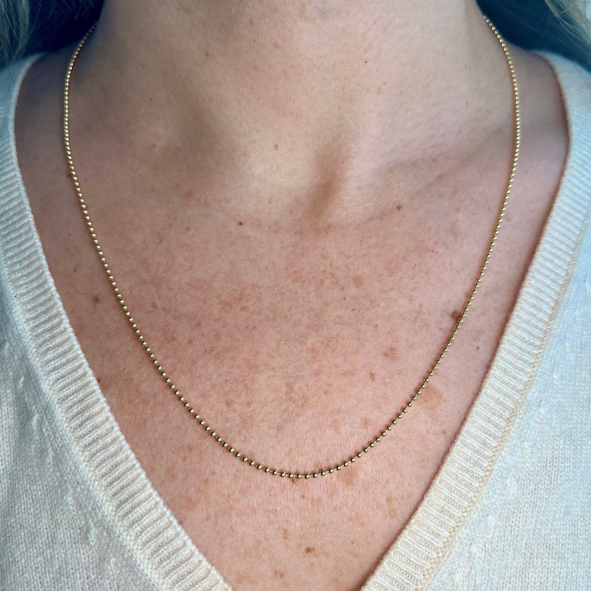 Solid 14K Gold Bead Chain with Lobster Lock, 1.5mm Wide, 16" 18" 20", Real Gold Necklace, Ball Chain, Women Chain