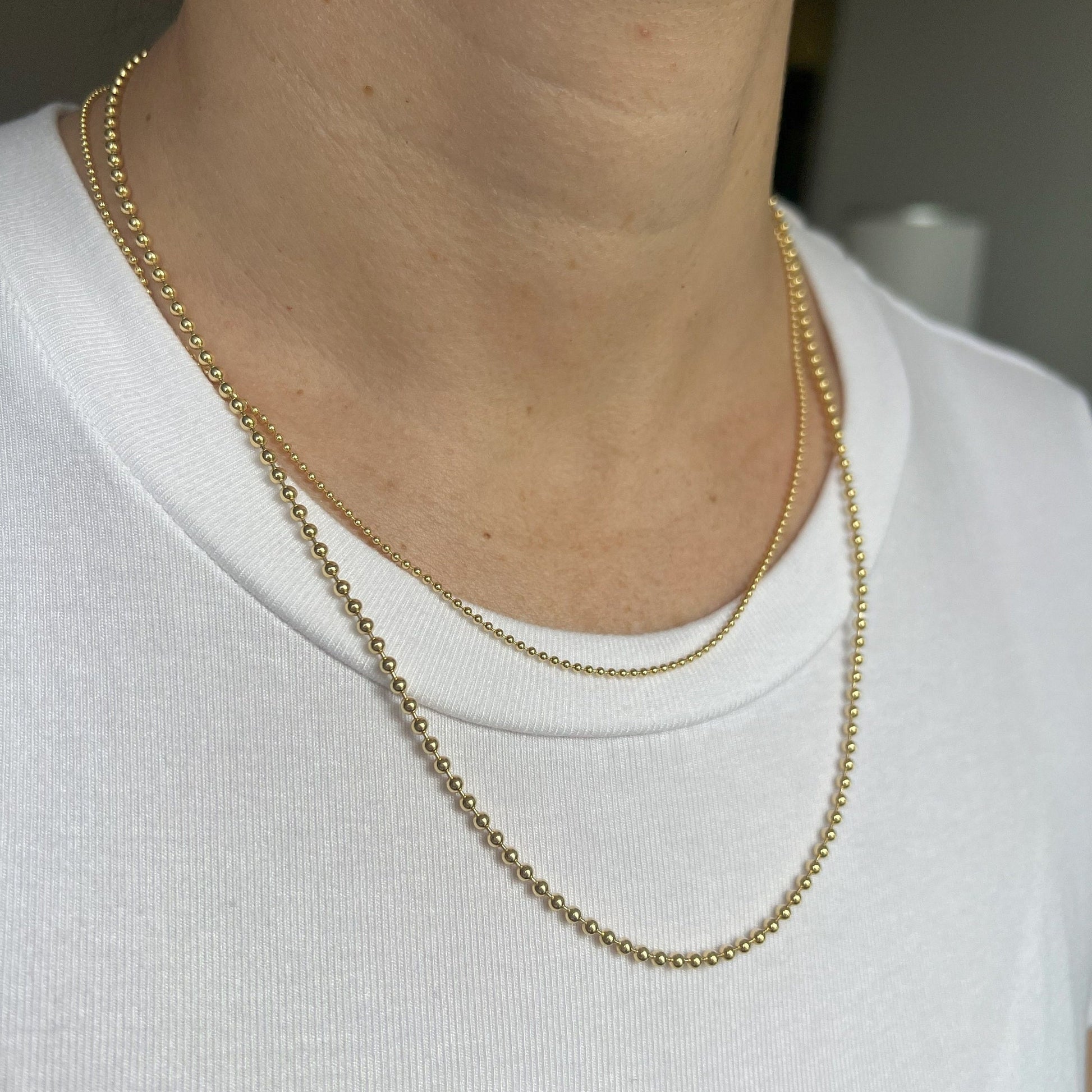 Solid 18K Yellow Gold Bead Chain with Lobster Lock, 1.5mm 2.5mm Wide, 16" 18" 20" 24", Real Gold Necklace, Ball Chain, Women Gold Chain