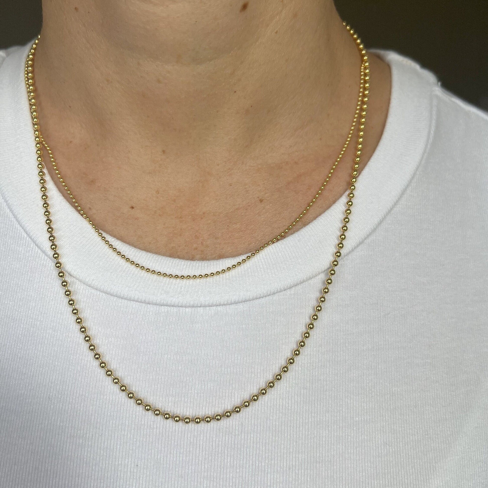 Solid 18K Yellow Gold Bead Chain with Lobster Lock, 1.5mm 2.5mm Wide, 16" 18" 20" 24", Real Gold Necklace, Ball Chain, Women Gold Chain