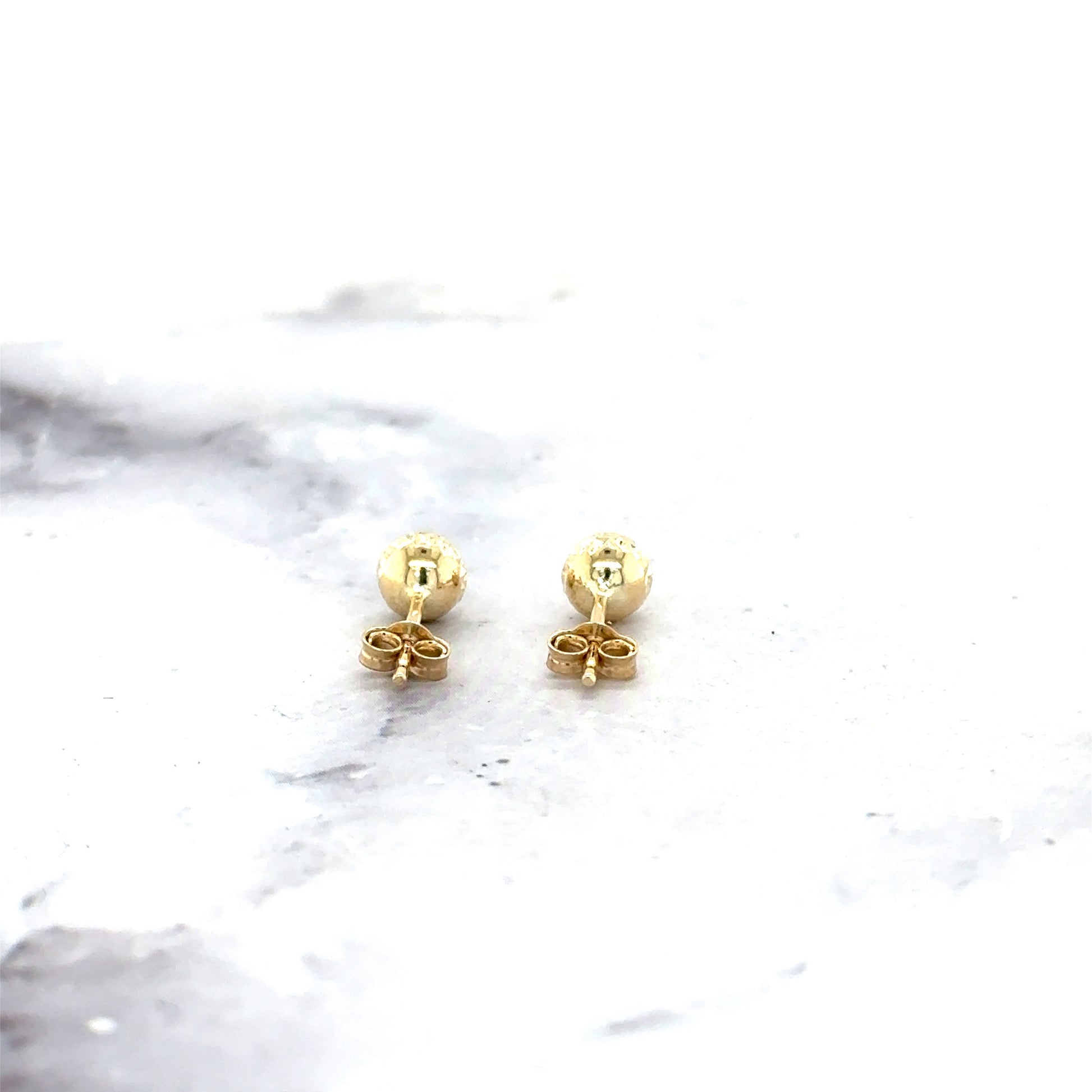 14K Yellow Gold 5mm Diamond Cut/ Textured Crystal Cut Ball Stud Earring, Rose Gold, White Gold, Women Gold Studs