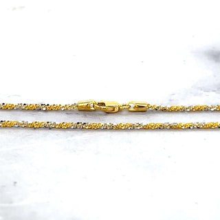 14K Yellow & White Gold 16" 18" 20" Sparkle Rope Chain with Lobster Lock, 1.5mm Wide, Two Tone Chain, Real Gold Necklace, Women