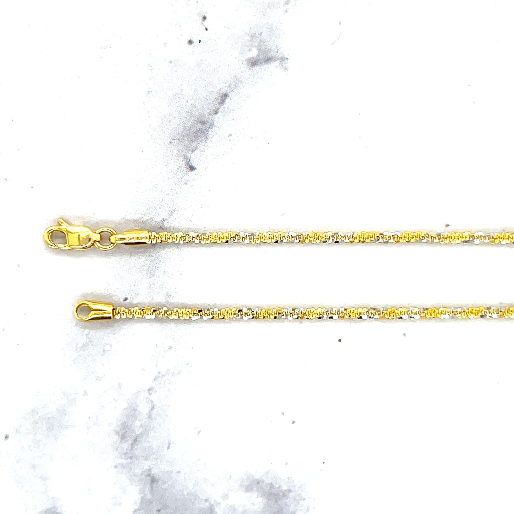 14K Yellow & White Gold 16" 18" 20" Sparkle Rope Chain with Lobster Lock, 1.5mm Wide, Two Tone Chain, Real Gold Necklace, Women