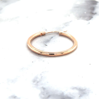 14K Rose Gold 15mm 20mm 25mm 30mm 40mm 45mm 55mm Round Hoop Earrings, 2mm Thick, Classic Gold Hoops, Real Gold Earrings, Women