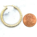 14K Yellow Gold 20mm 25mm 30mm Hoop Earrings, 3mm Thick, Diamond Cut Hoops, Real Gold Hoops, Women