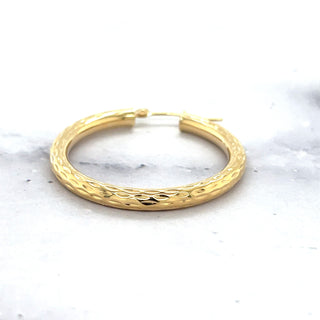 14K Yellow Gold 20mm 25mm 30mm Hoop Earrings, 3mm Thick, Diamond Cut Hoops, Real Gold Hoops, Women