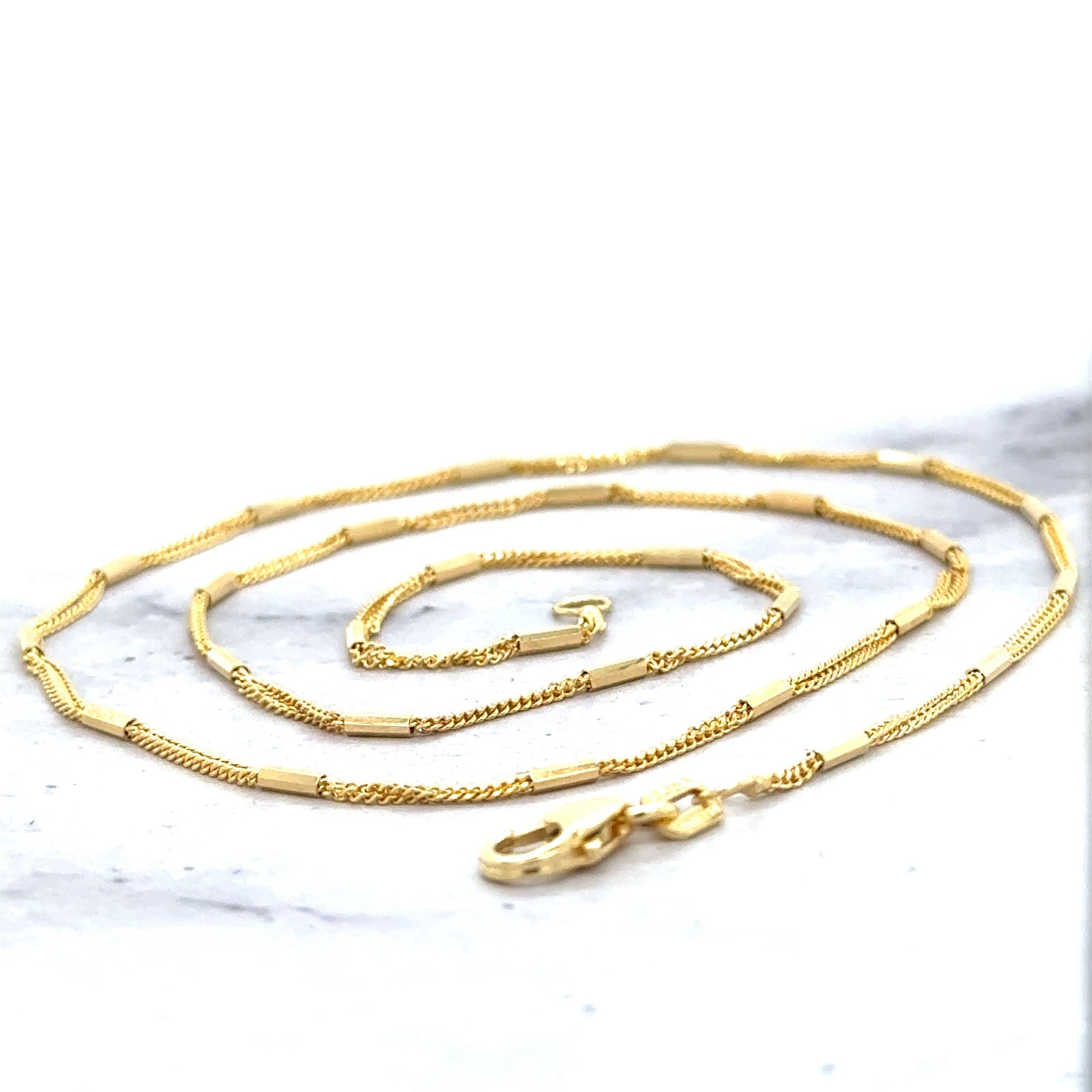 Solid 14K Yellow Gold 1.3mm Yellow Gold Bar Station On Yellow Gold Saturn Chain, 16" 18" 20", Real Gold Necklace, Saturn Necklace, Women