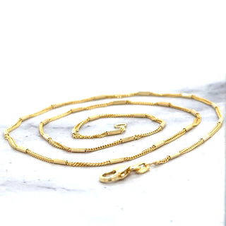 Solid 14K Yellow Gold 1.3mm Yellow Gold Bar Station On Yellow Gold Saturn Chain, 16" 18" 20", Real Gold Necklace, Saturn Necklace, Women