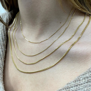 Solid 14K Yellow Gold Curb Gourmette Chain, 1mm 1.4mm 2.2mm 2.8mm Wide, 16" 18" 20" 22" 24" 30" Inch, Gourmette Necklace, Real Gold Chain