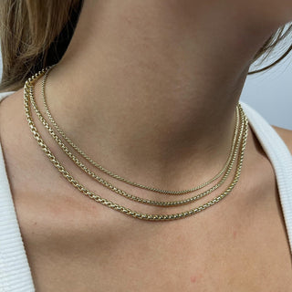 Solid 14K Gold Round Box Chain with Lobster Lock, 1.6mm 2.5mm 3.6mm Wide, 16" 18" 20 "22" 24", Real Gold Necklace, Rounded Box Chain, Women