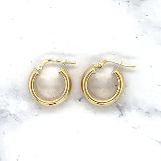 14K Yellow Gold 10mm 15mm Chunky Hoop Earrings, 7mm Thick, Small Hoop Earrings, Real Gold Hoops, Thick Earrings