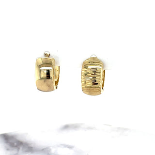 14K Yellow Gold 16mm Reversible Diamond Cut Huggie Earring, 7.3mm Thick, Snuggable Earrings, Real Gold Earrings, Women