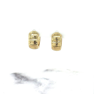 14K Yellow Gold 16mm Reversible Diamond Cut Huggie Earring, 7.3mm Thick, Snuggable Earrings, Real Gold Earrings, Women