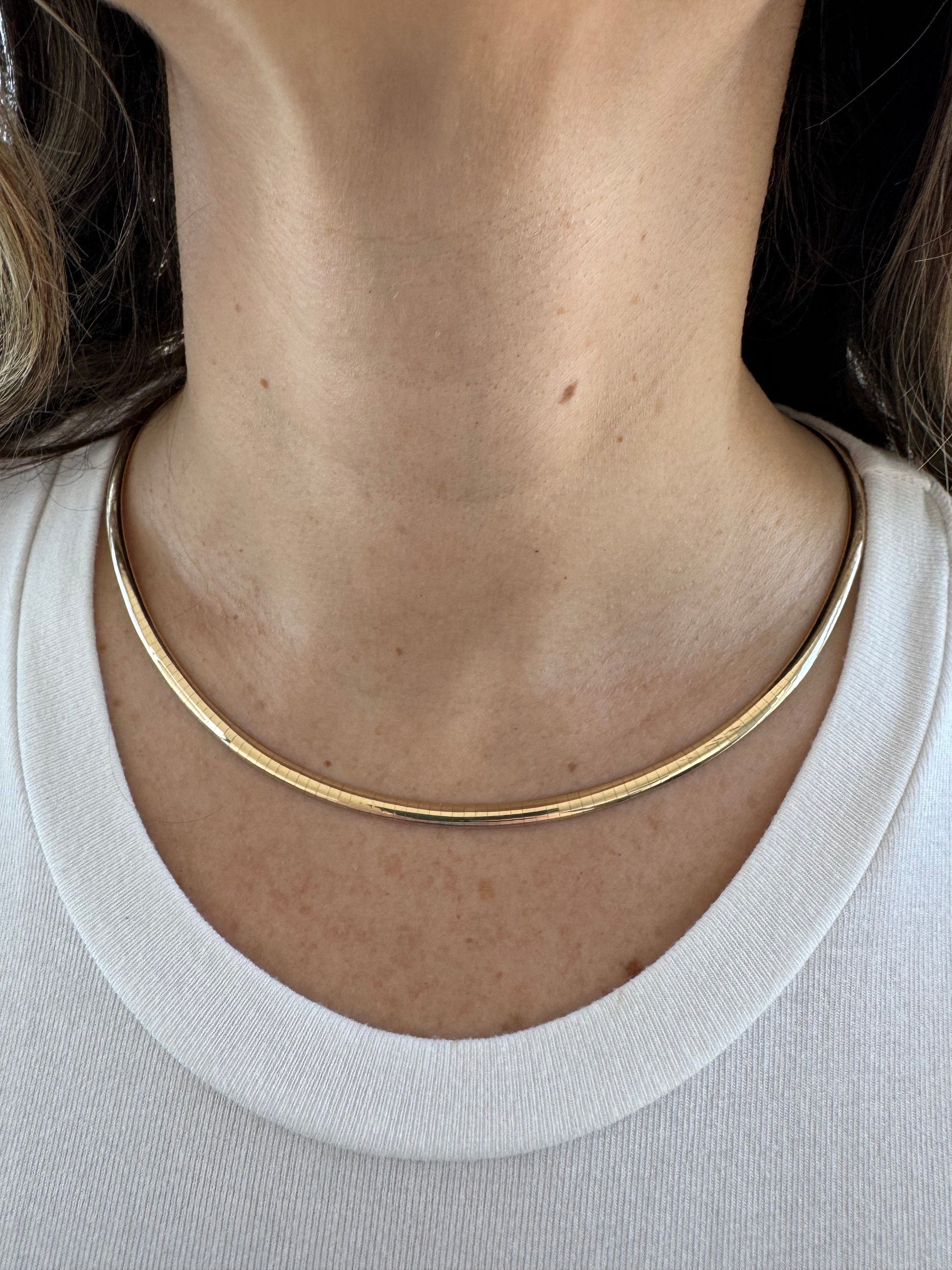 14K Solid 4mm Gold Classic Omega Necklace, 16" 18" 20", Real Gold Chain, Real Gold Omega Necklace, Yellow Gold, White Gold, Elegant, Women