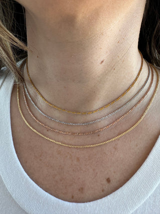 14K Gold 16" 18" 20" Sparkle Rope Chain with Lobster Lock, 1.5mm Wide, Two Tone Gold, Yellow Gold, White Gold, Rose Gold, Real Gold Necklace