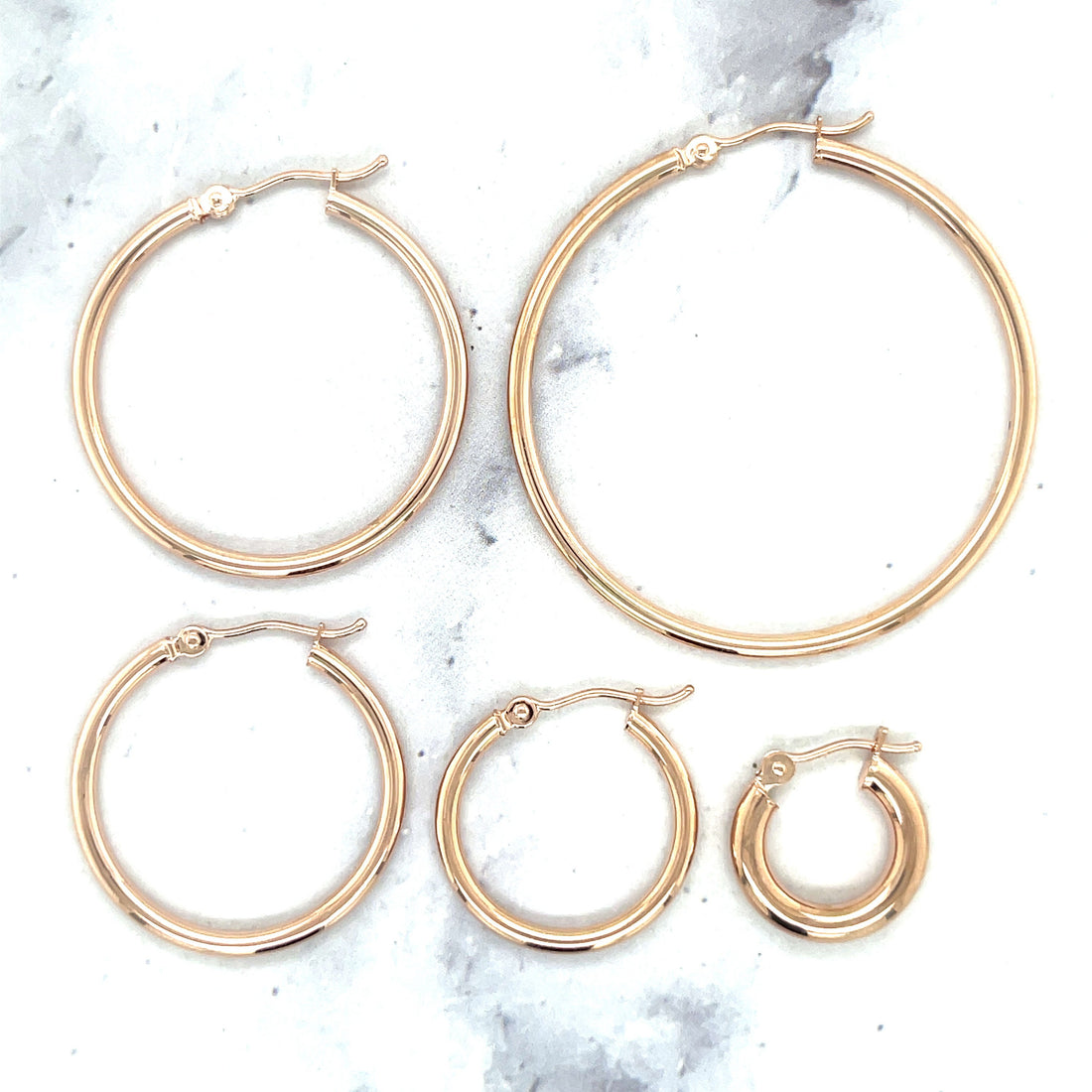 14K Rose Gold 15mm 20mm 25mm 30mm 40mm 45mm 55mm Round Hoop Earrings, 2mm Thick, Classic Gold Hoops, Real Gold Earrings, Women