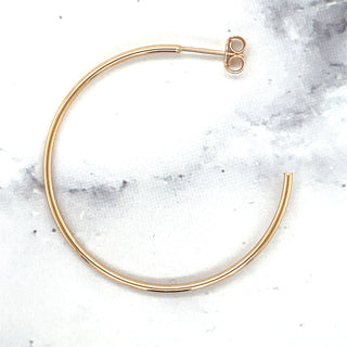 14K Rose Gold 40mm C Hoop with Push Back Closure, 1.5mm Thick, Thin Gold Hoops, Real Gold Hoops, White Gold, Yellow Gold, Women