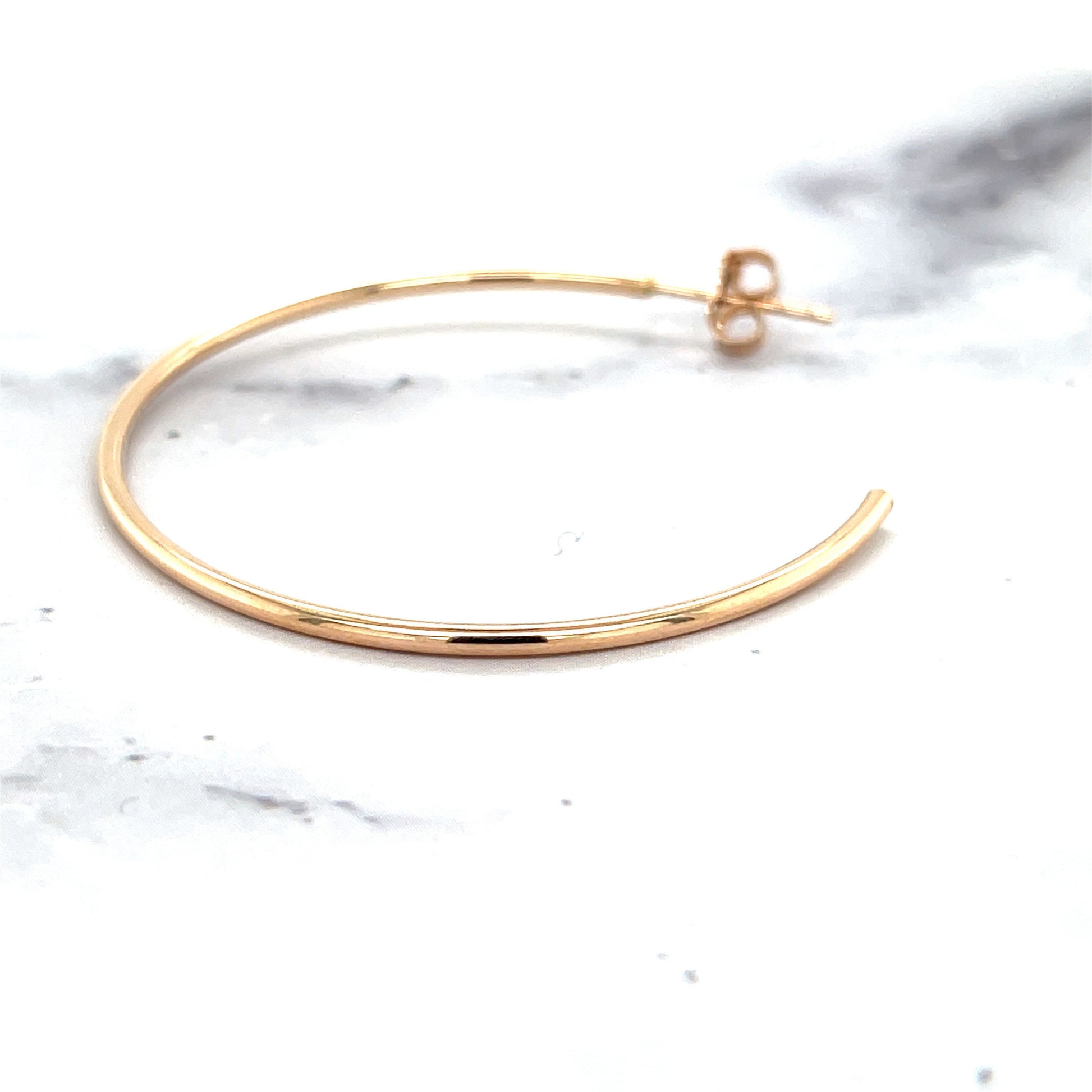 14K Rose Gold 40mm C Hoop with Push Back Closure, 1.5mm Thick, Thin Gold Hoops, Real Gold Hoops, White Gold, Yellow Gold, Women