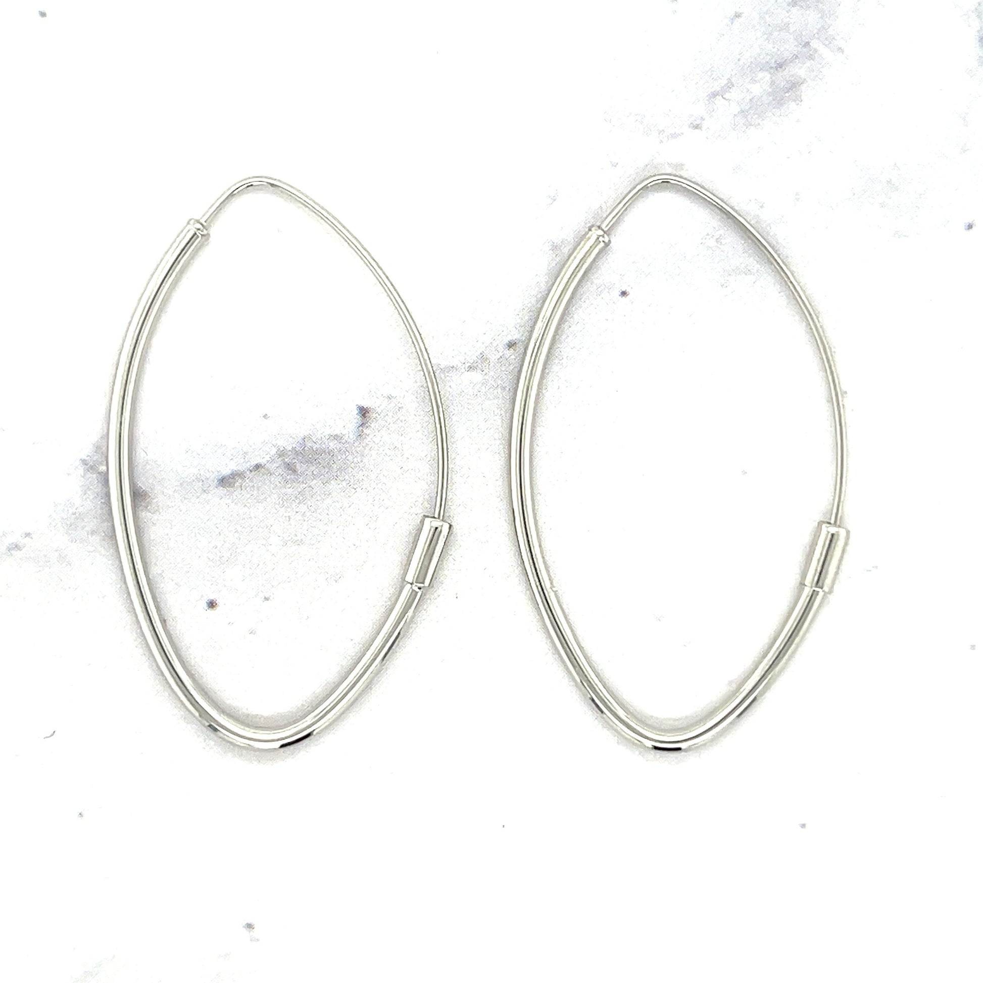 14K White Gold Marquise Fashion Hoop Earrings, Oval Hoops, Marquise Hoops Earrings, Real Gold Hoops, Women