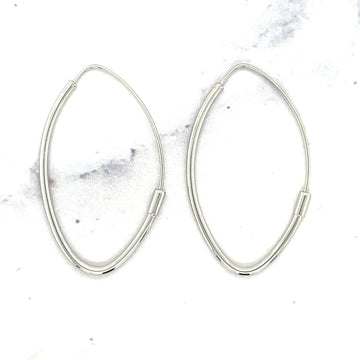 14K White Gold Marquise Fashion Hoop Earrings, Oval Hoops, Marquise Hoops Earrings, Real Gold Hoops, Women